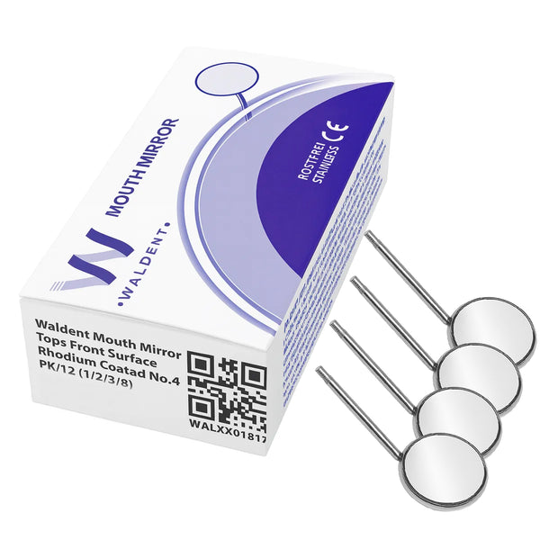 Waldent Mouth Mirror Tops Front Surface Rhodium Coated No.4 (Pack of 12) (K13/8)