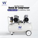 Waldent Double Head Dental Air Compressor  Oil Free 2 Hp - Cylindrical Tank (WAC-200-DH-CT)