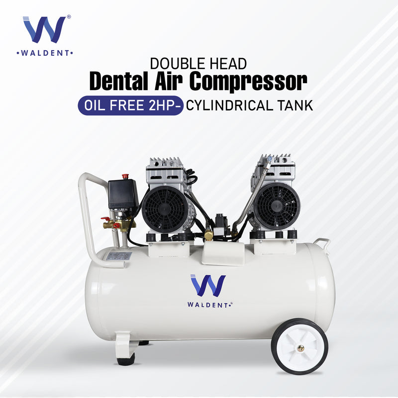 Waldent Double Head Dental Air Compressor Oil Free 2 Hp - Cylindrical –
