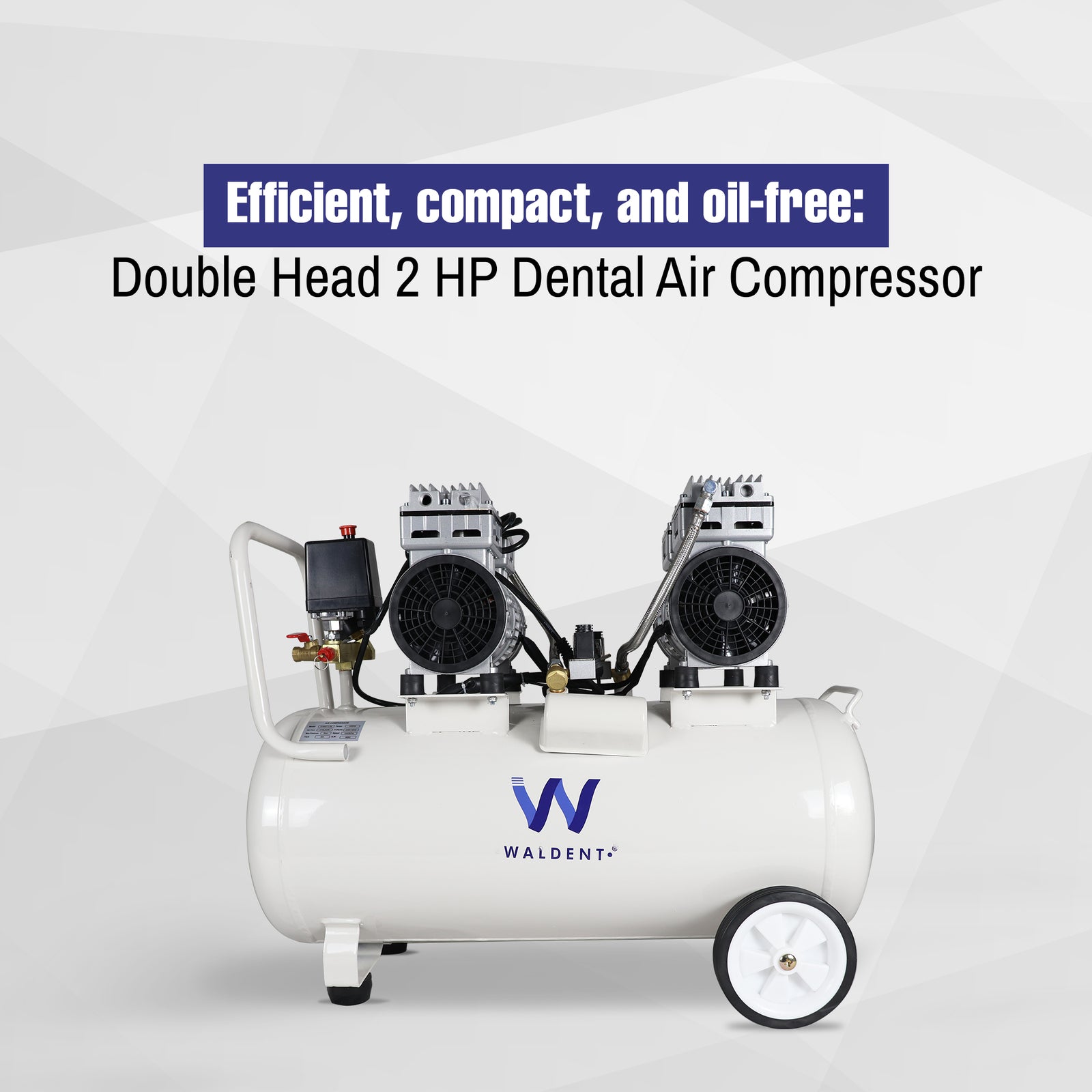 Waldent Double Head Dental Air Compressor Oil Free 2 Hp - Cylindrical ...
