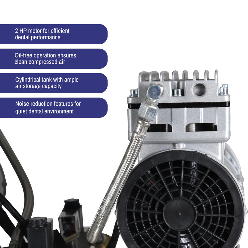 Waldent Double Head Dental Air Compressor Oil Free 2 Hp - Cylindrical ...