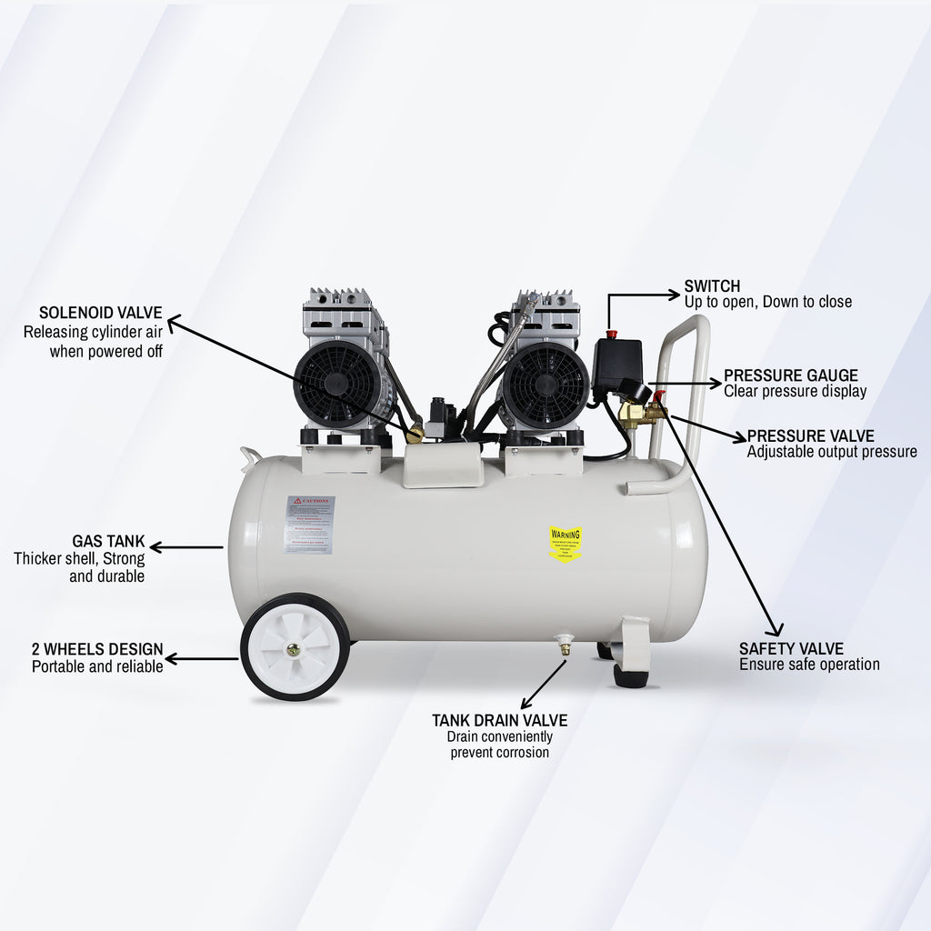 Waldent Double Head Dental Air Compressor Oil Free 2 Hp - Cylindrical ...