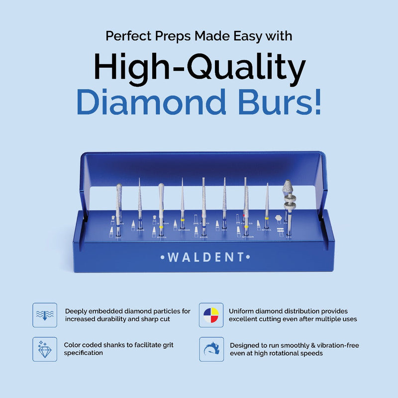 Waldent Crown & Bridge Tooth Preparation Diamond Bur Kit (Set of 14)